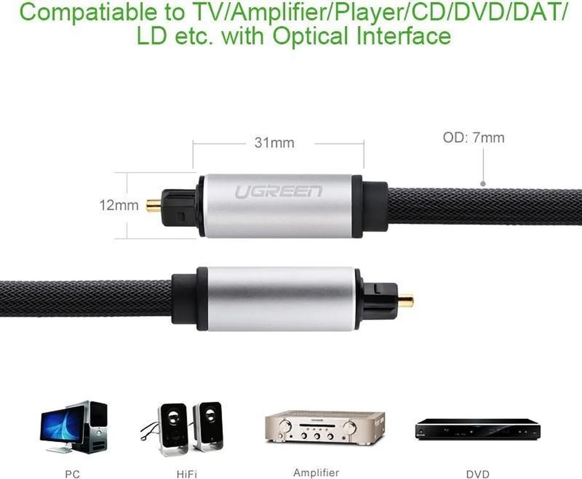 UGREEN 1M Toslink Optische Audiokabel - Zwart