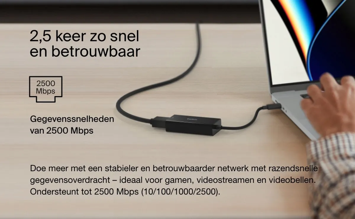 Belkin USB-C 2.5Gb Ethernet Adapter INC012btBK - Zwart