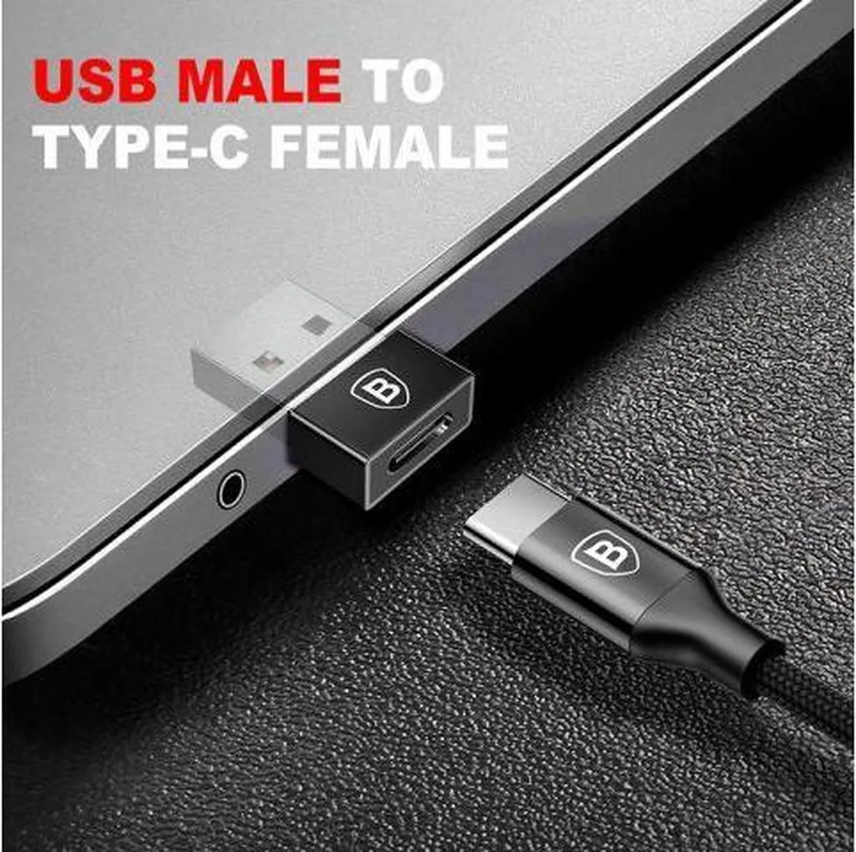 Baseus USB-A naar USB-C Adapter 2.4A - Zwart