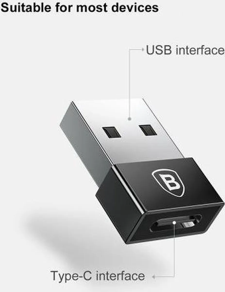 Baseus USB-A naar USB-C Adapter 2.4A - Zwart