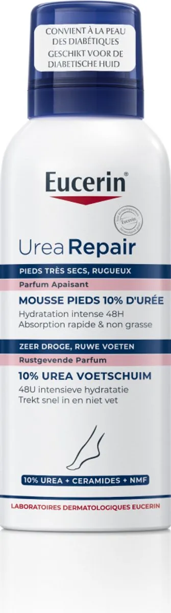 Eucerin UreaRepair Voetschuim 10% Urea - Ureum en Ceramiden Crème voor Zeer Droge en Ruwe Voeten - 48H Hydratatie - 150ml