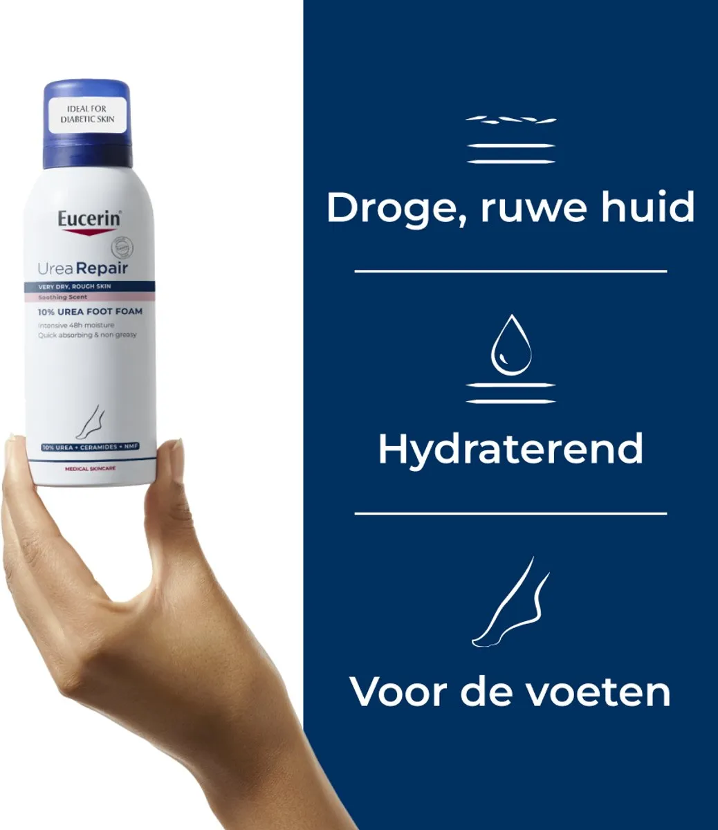Eucerin UreaRepair Voetschuim 10% Urea - Ureum en Ceramiden Crème voor Zeer Droge en Ruwe Voeten - 48H Hydratatie - 150ml