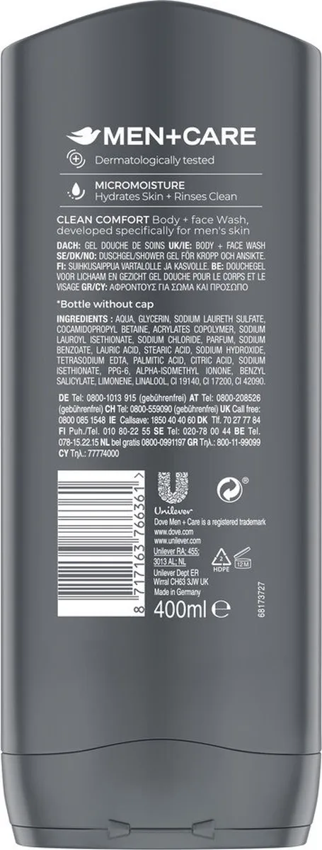 Dove Men+Care Clean Comfort Douchegel - 2400ml (6x400ml)