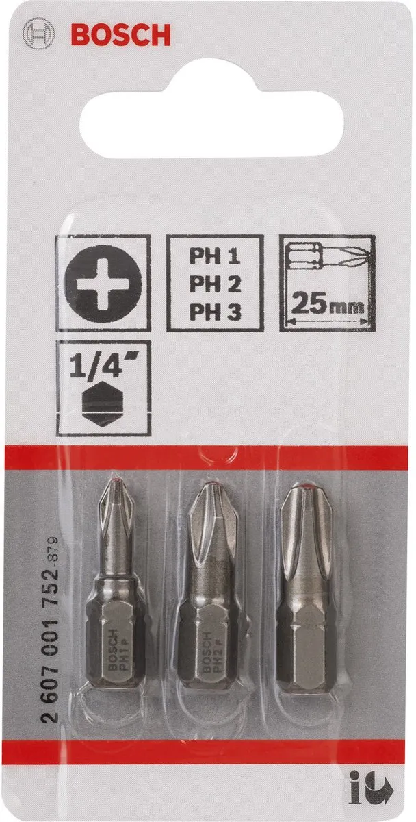 Bosch MaxGrip Bitset 1/4" PH1/PH2/PH3 - 3 Stuks