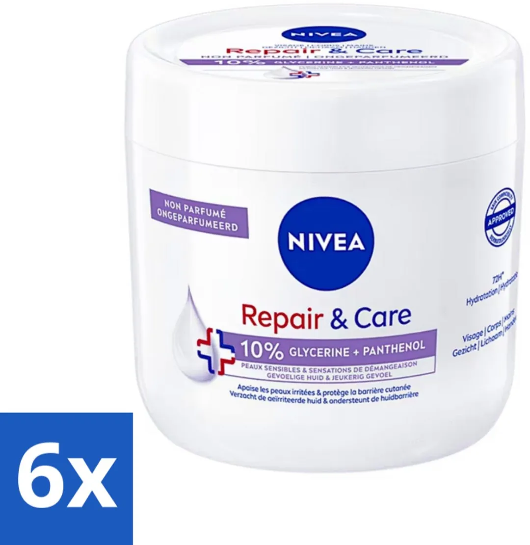 NIVEA Bodycrème Herstel & Verzorging Gevoelig 240ml - 6 Stuks