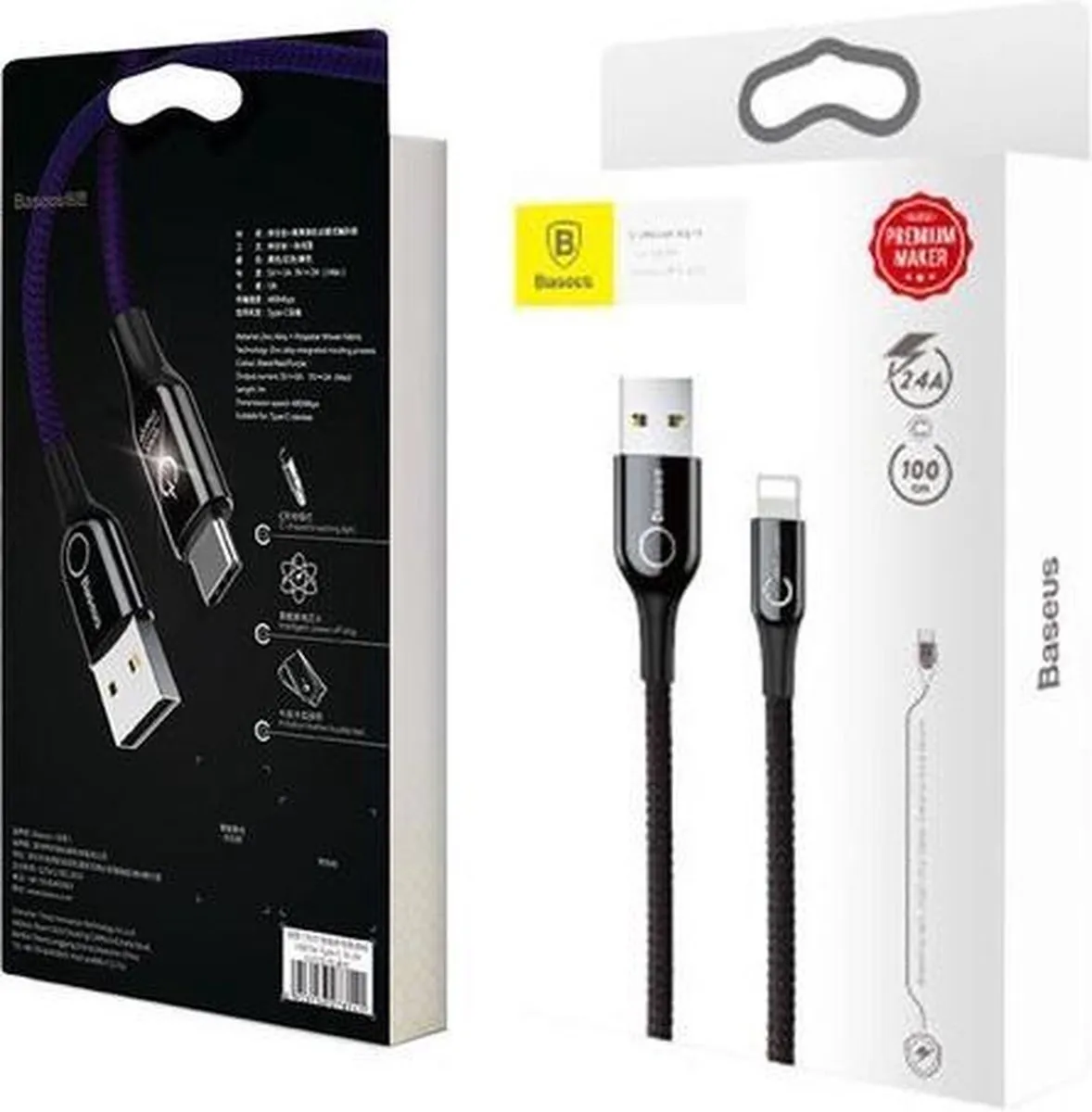 Baseus 1m USB 2.4A Smart LED Kabel - 10 Stuks - Zwart