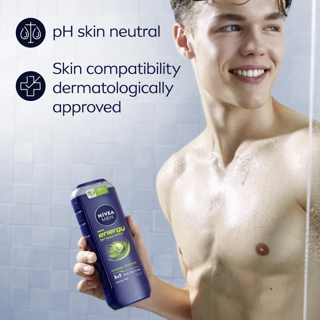 NIVEA MEN Energy 3in1 Shower Gel Refill - 6x500ml