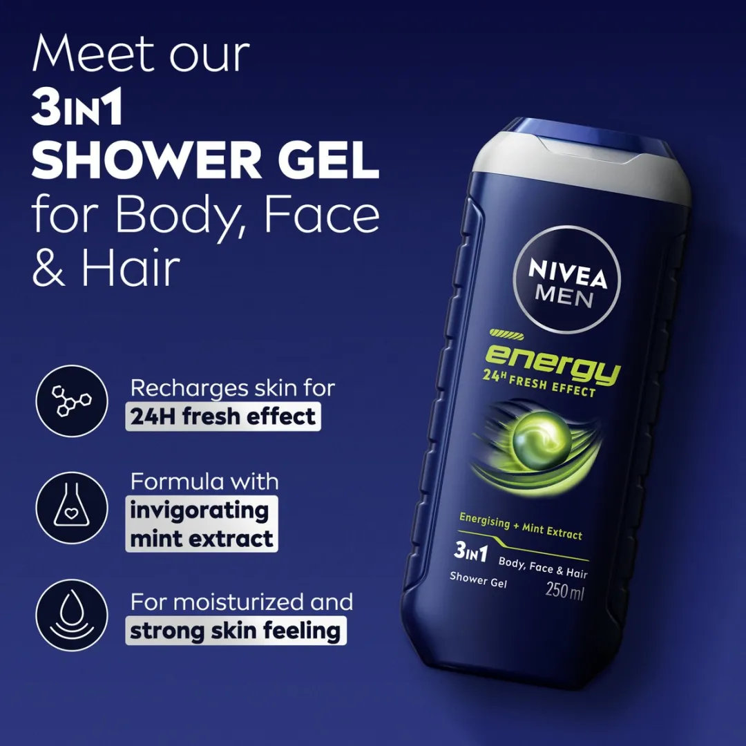 NIVEA MEN Energy 3in1 Shower Gel Refill - 6x500ml