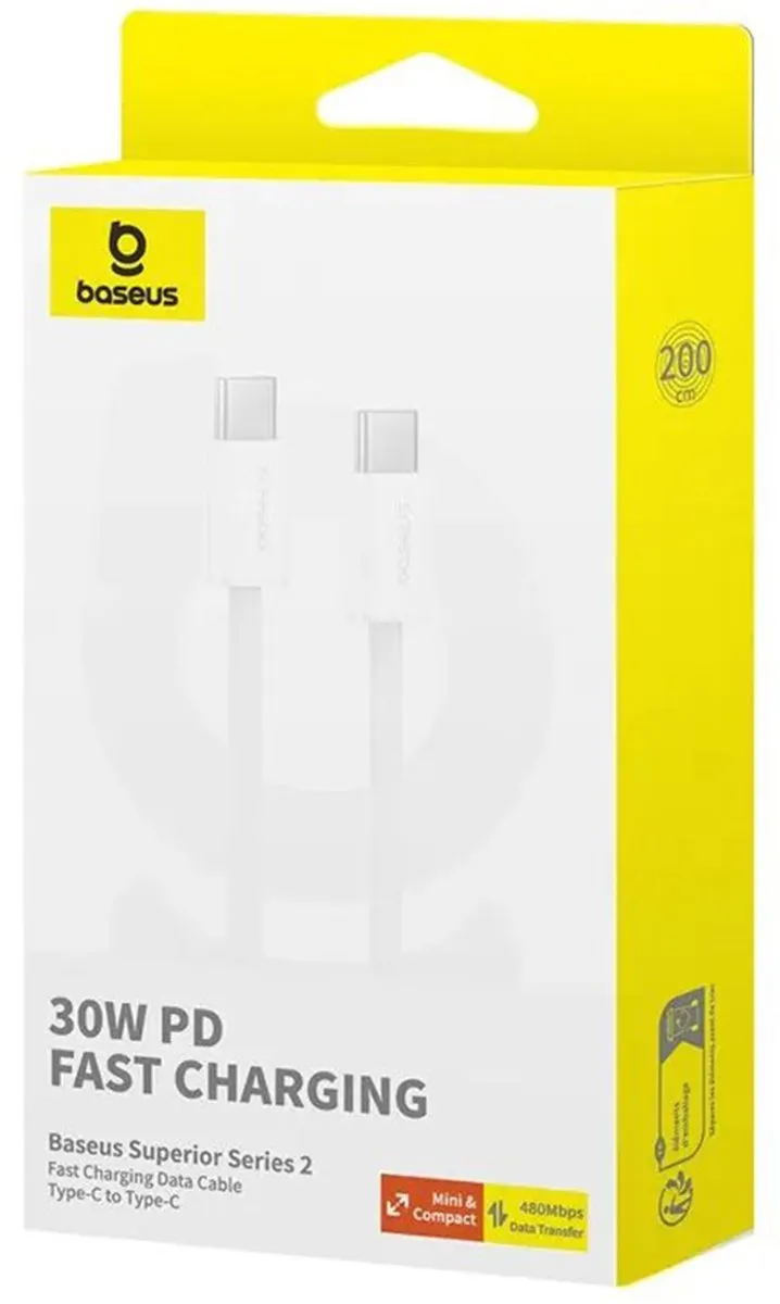 Baseus Superior Series II USB-C Kabel 30W 2m - Wit - afbeelding 6 van 6