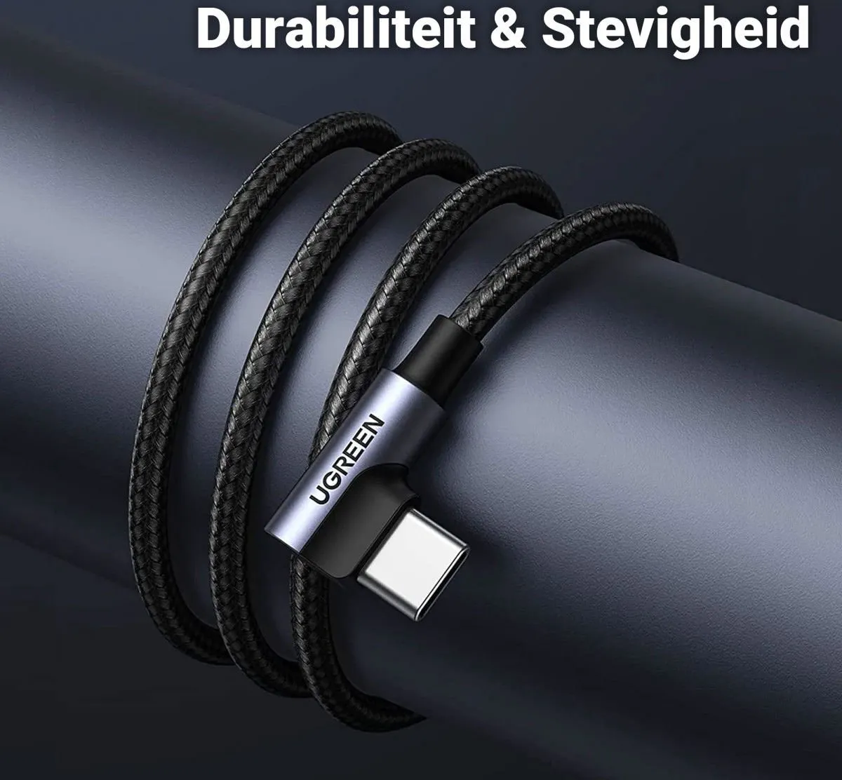 Ugreen USB Type-C Haakse Kabel QC3.0 - 2m - Grijs - afbeelding 6 van 6