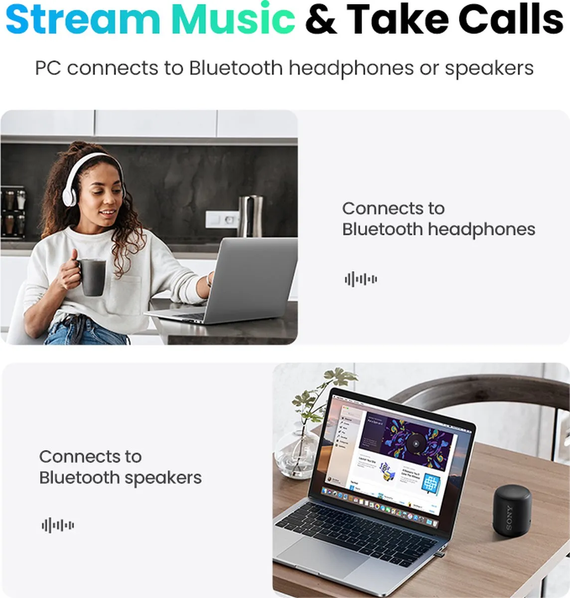 UGREEN USB Bluetooth 5.0 Adapter - Zwart