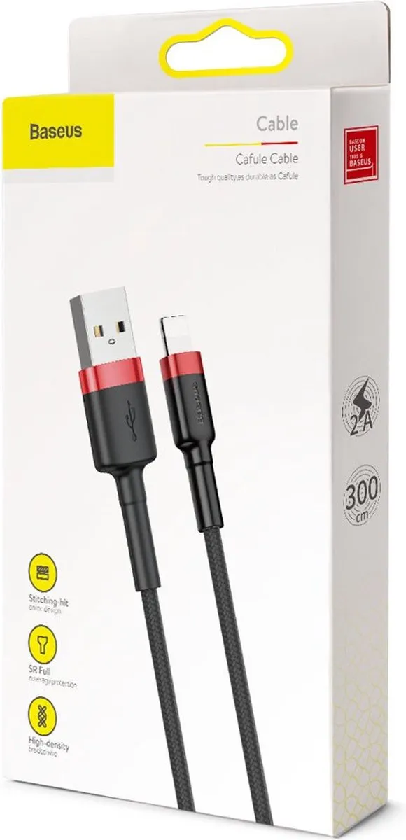 Baseus Universele USB naar Lightning Kabel 3m 2.5A - Zwart/Rood