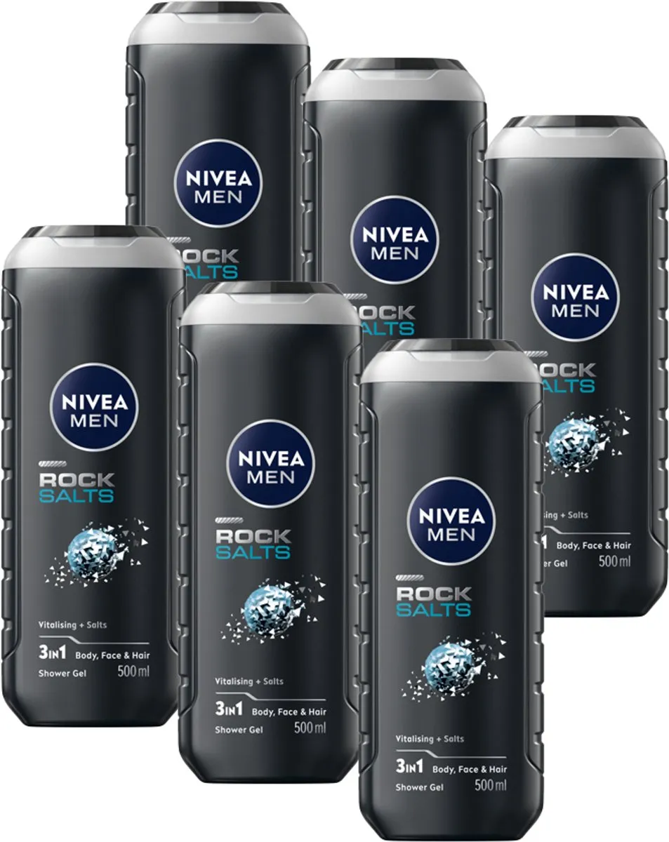 NIVEA MEN Rock Salts Douchegel 3-in-1 - 6x500ml