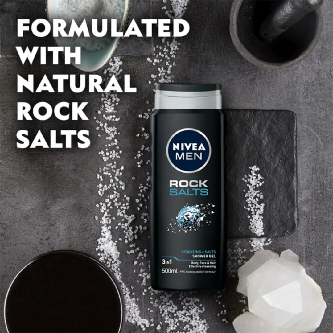 NIVEA MEN Rock Salts Douchegel 3-in-1 - 6x500ml