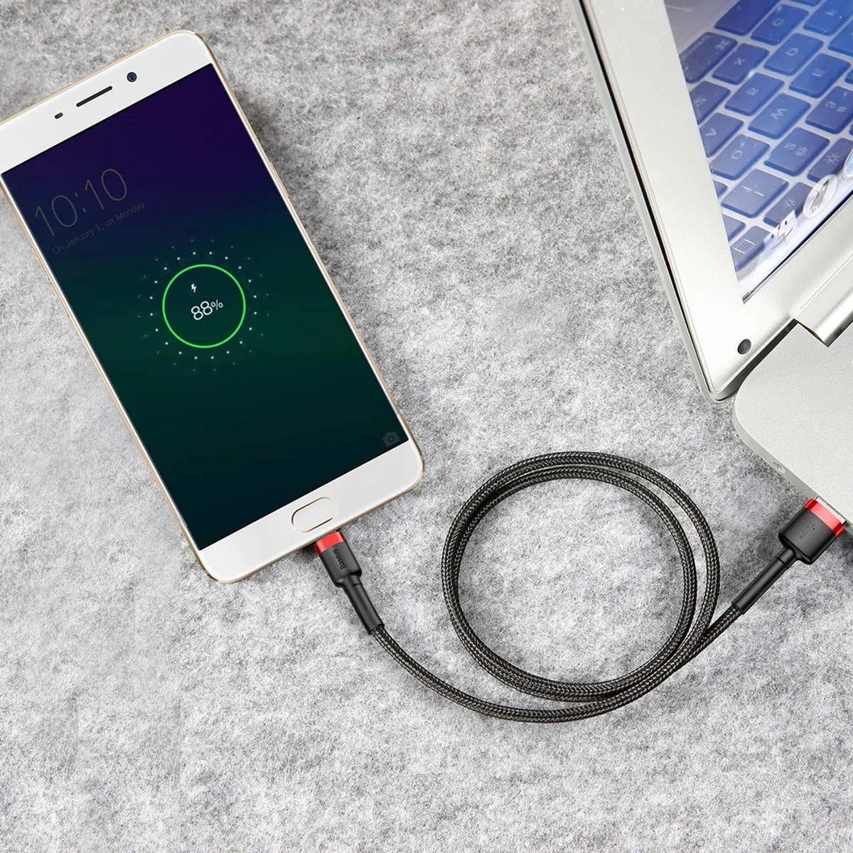 Baseus Universele USB naar Micro USB Kabel 1m 2.5A - Zwart/Rood