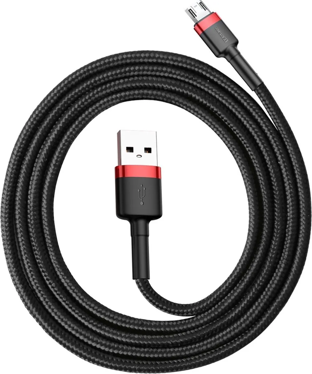 Baseus Universele USB naar Micro USB Kabel 1m 2.5A - Zwart/Rood