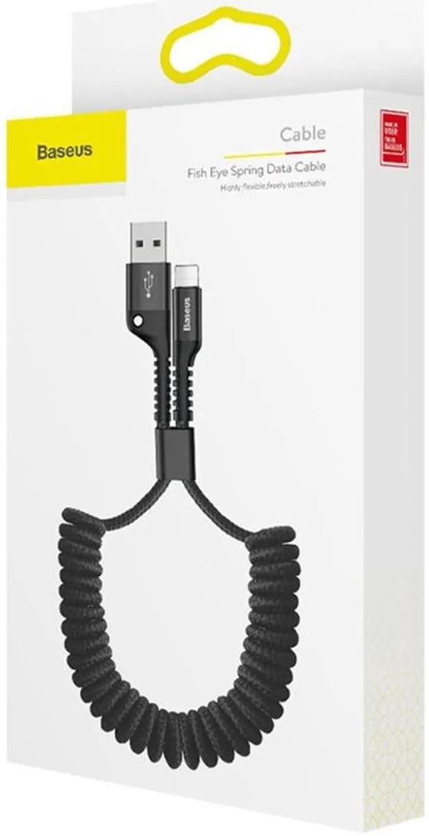 Baseus Fish Eye Spring USB/Lightning-kabel 1M 2A - CALSR-01 - Zwart