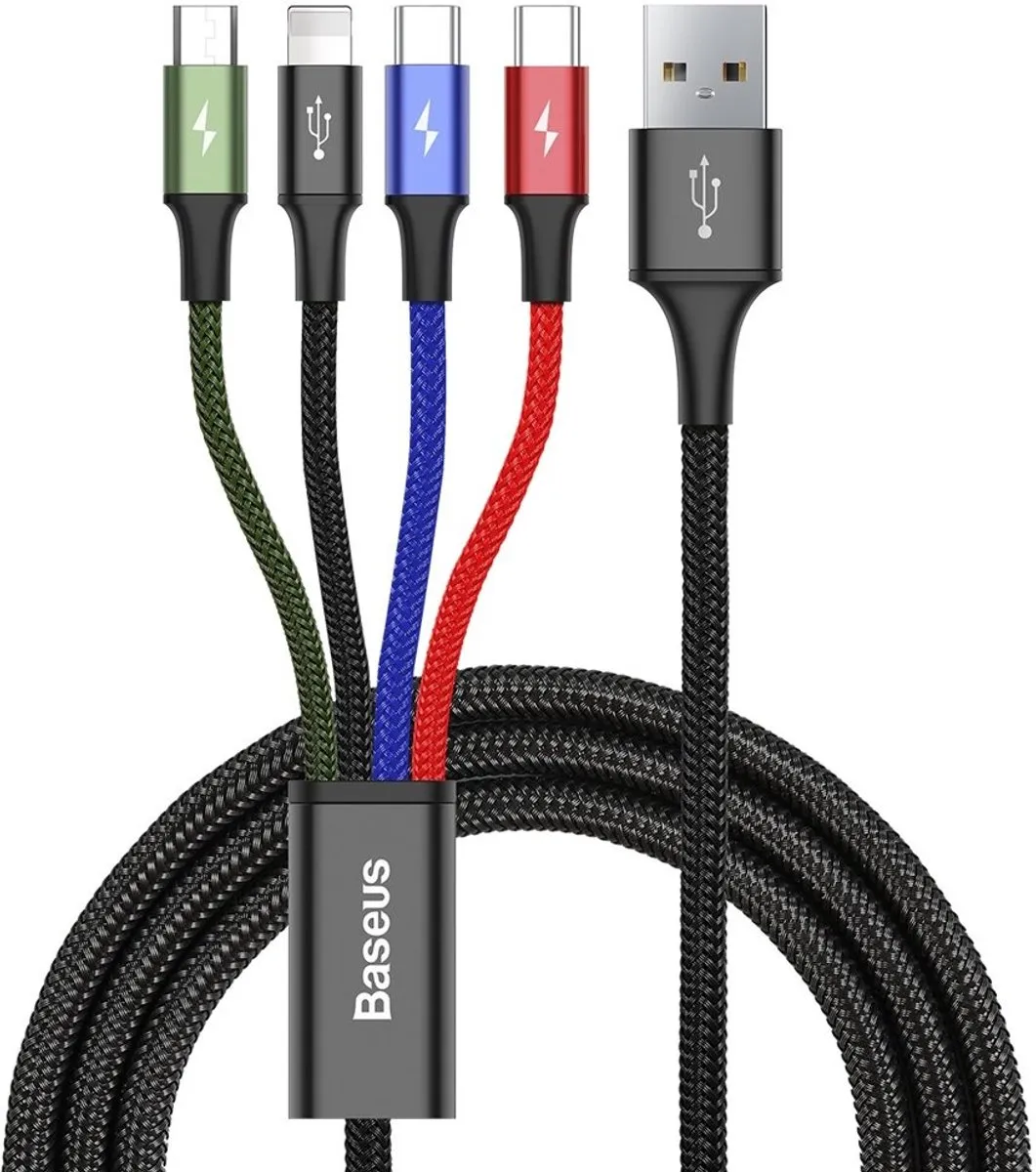 Baseus CA1T4-B01 USB Kabel 4-in-1 - 3,5A - 1,2m - Zwart