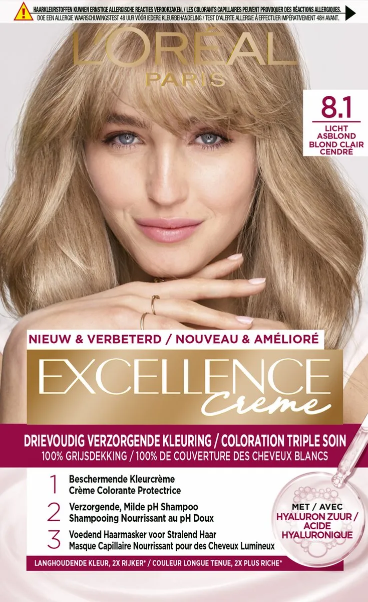 L'Oréal Paris Excellence Crème 8.1 Licht Asblond - 1035ml