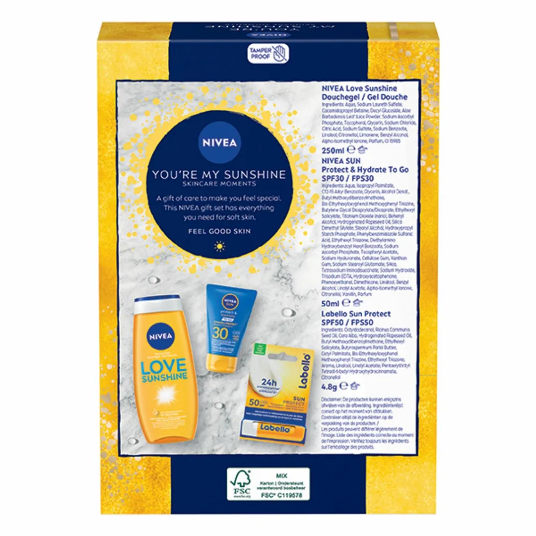 NIVEA You’re My Sunshine Geschenkset Vrouwen- Cadeaupakket met Zonnebrand, Douchegel, Labello - Verjaardag Cadeau Vrouw - Moederdag cadeautje