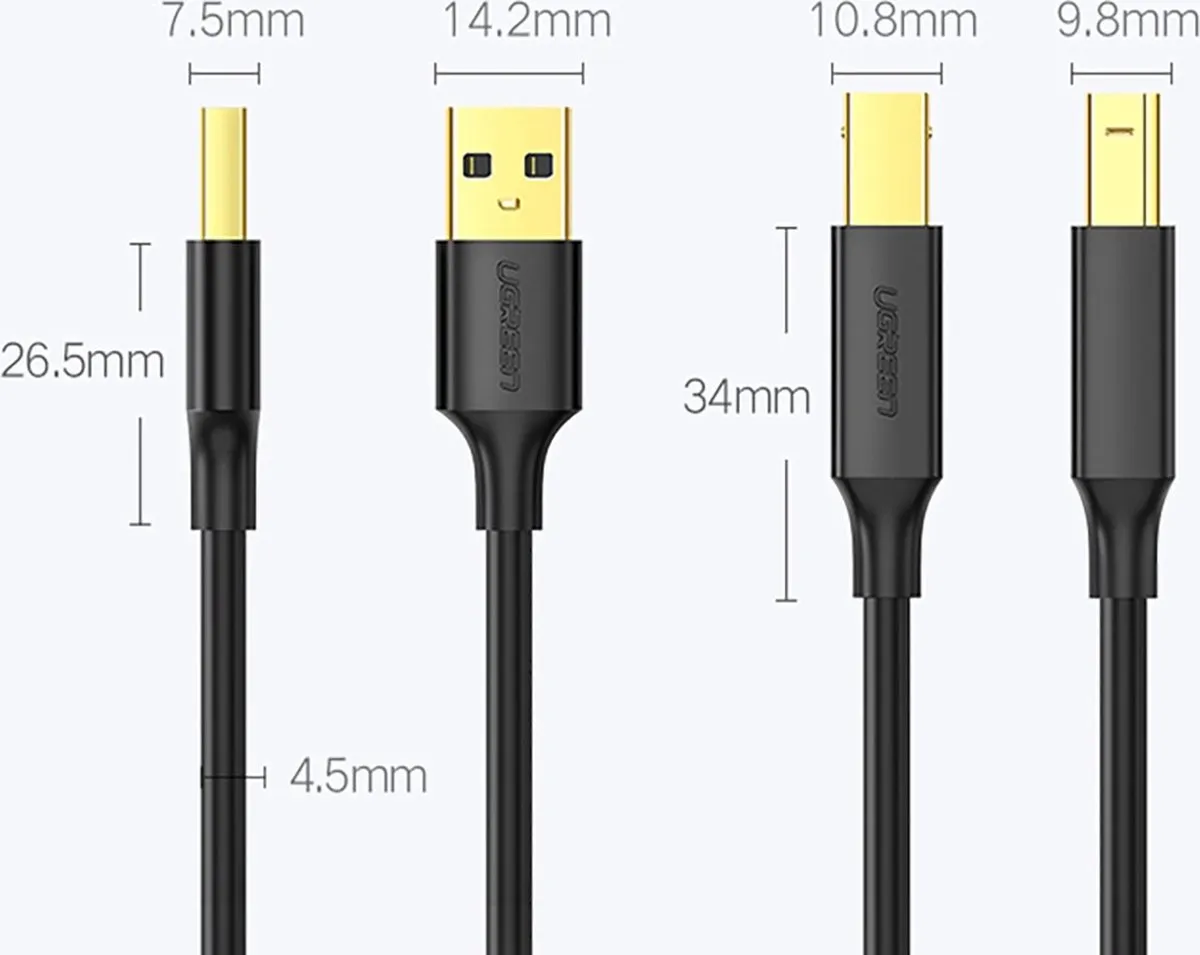 Ugreen USB Type B Printerkabel 2.0 - 2m - Zwart