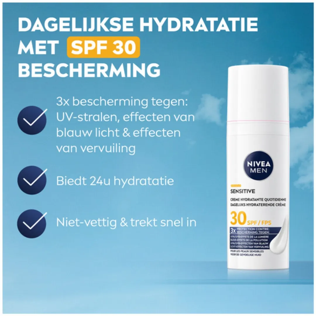 NIVEA MEN Gezichtscrème Sensitive SPF30 50ml - 3 Stuks