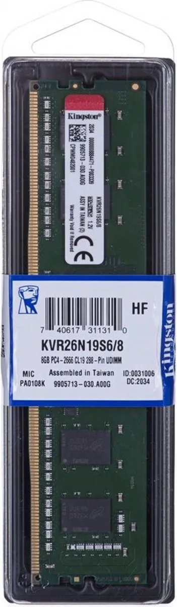 Kingston ValueRAM KVR26N19S6/8 DDR4 RAM - 8GB 2666MT/s