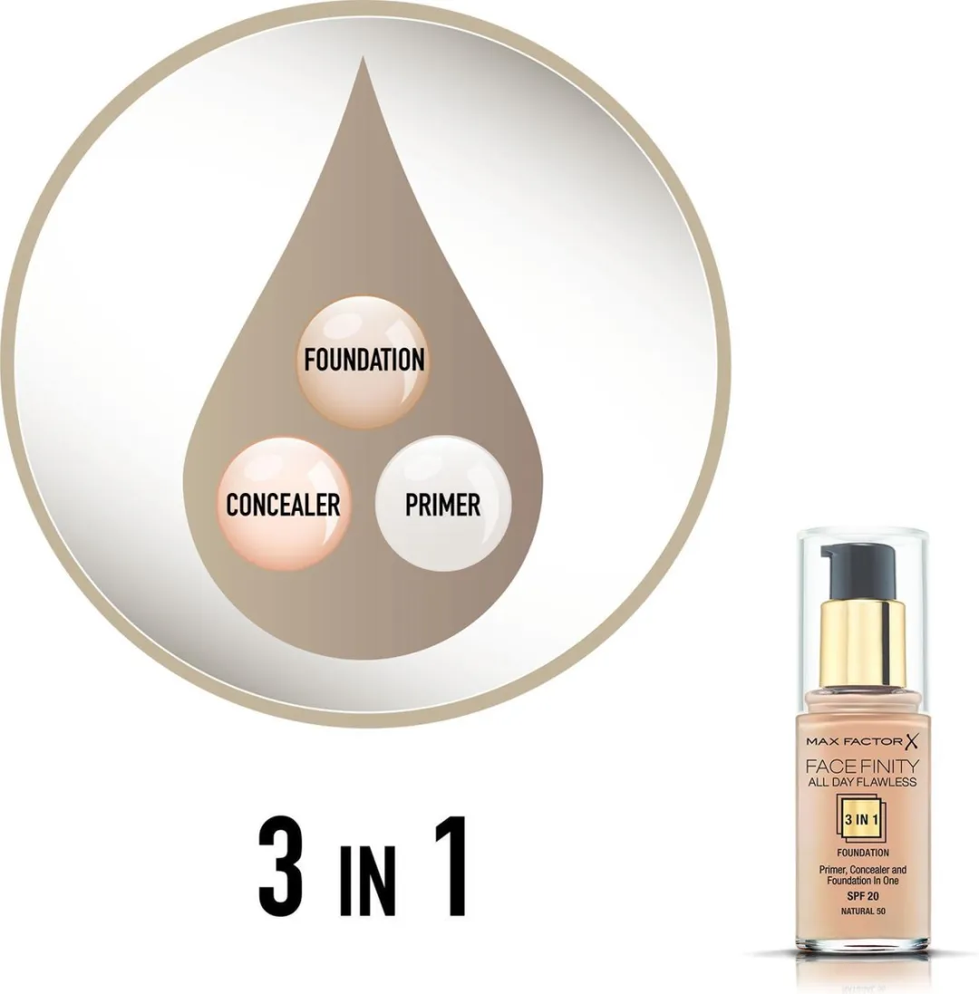 Max Factor Facefinity 3-in-1 Liquid Foundation 050 Natural - 30ml