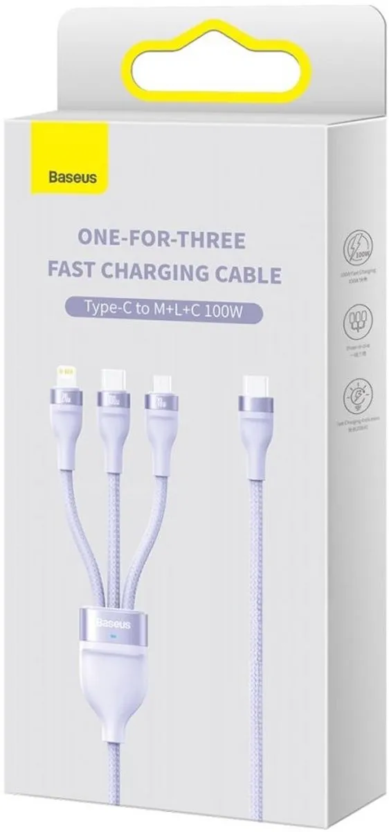 Baseus USB-C 3-in-1 Kabel 100W 1.5m - Paars