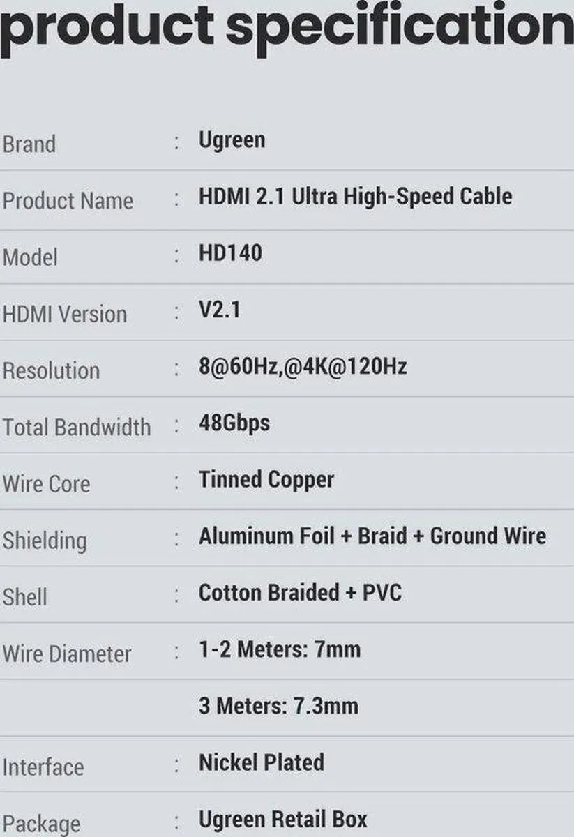 UGREEN 8K HDMI Kabel 2m - HDMI 2.1
