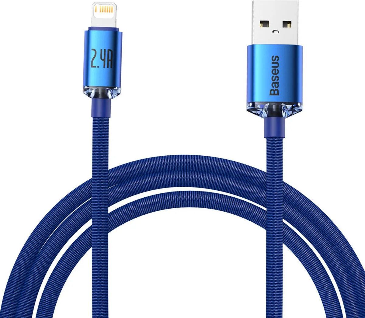 Baseus Crystal Shine Series USB-kabel Lightning - 2.4A 2m - Blauw - afbeelding 6 van 6