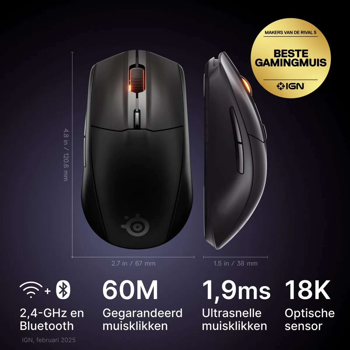 SteelSeries Rival 3 Wireless Gen 2 Gamingmuis 62523 - Zwart