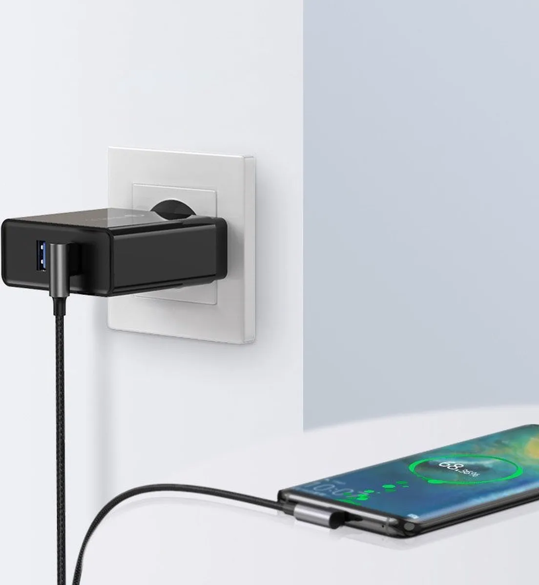 Ugreen USB Type C Quick Charge 3.0 Haakse Kabel 0,5m - Grijs