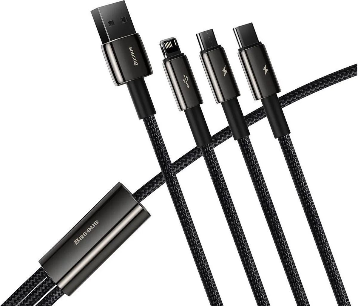 Baseus Tungsten CAMLTWJ-01 3in1 Kabel - USB-C/Lightning/microUSB 3.5A 1.5m - Zwart