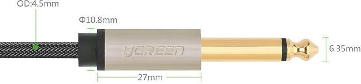 UGREEN 6.5mm Jack naar Jack Audiokabel - Zwart