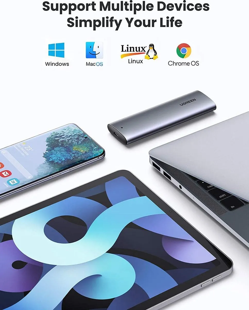 Ugreen M.2 B-Key SATA Behuizing 5Gbps - Grijs + USB-C Kabel