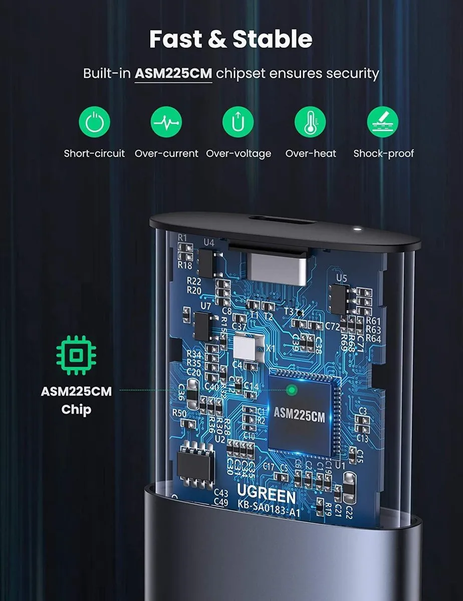 Ugreen M.2 B-Key SATA Behuizing 5Gbps - Grijs + USB-C Kabel