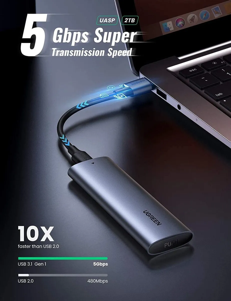 Ugreen M.2 B-Key SATA Behuizing 5Gbps - Grijs + USB-C Kabel