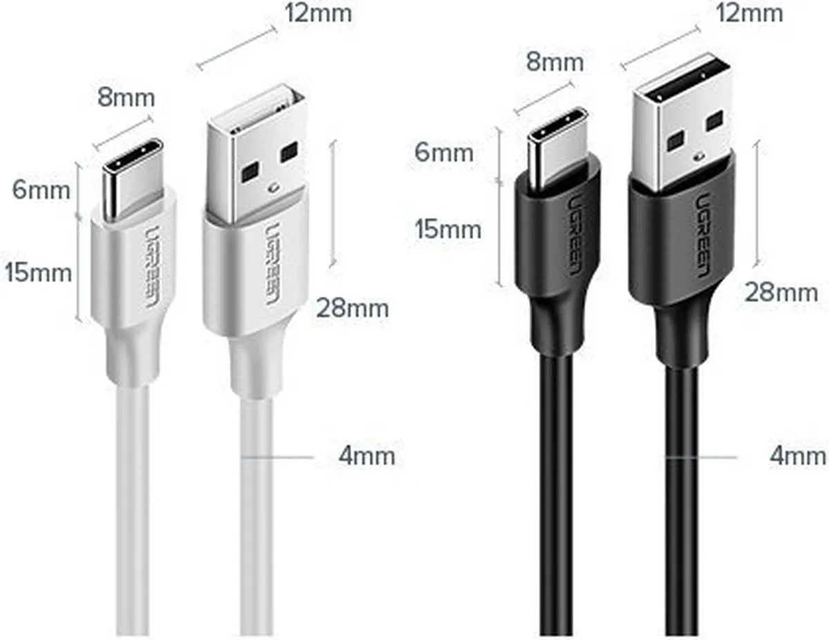 UGREEN USB Type C Kabel 3A 3m - Zwart