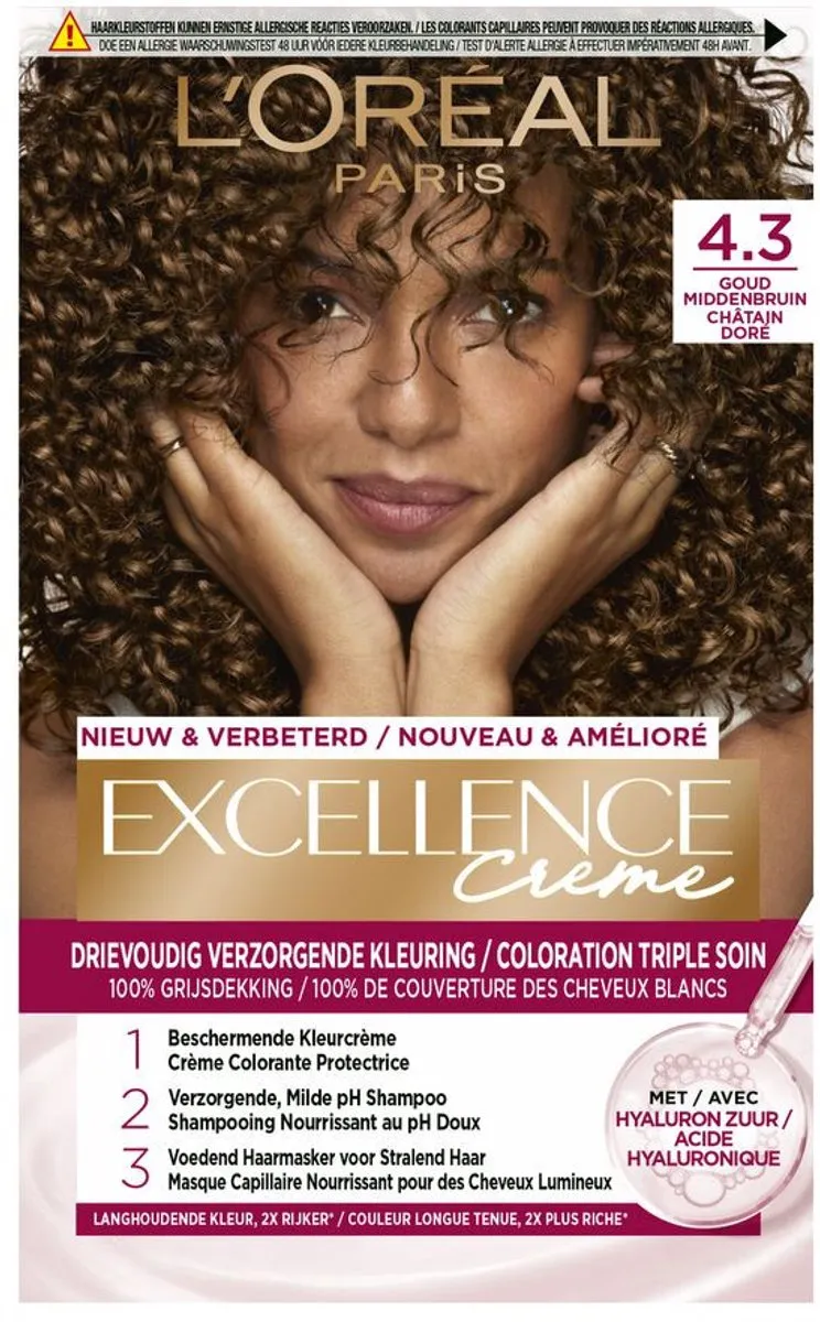 L'Oréal Paris Excellence Crèmekleuring 4.3 Midden Goudbruin - 2 Stuks