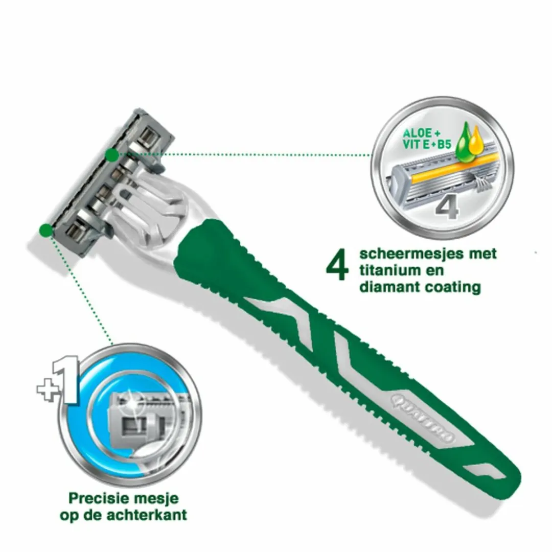 Wilkinson Quattro Essential 4 Wegwerpscheermesjes - 4 Stuks - Groen