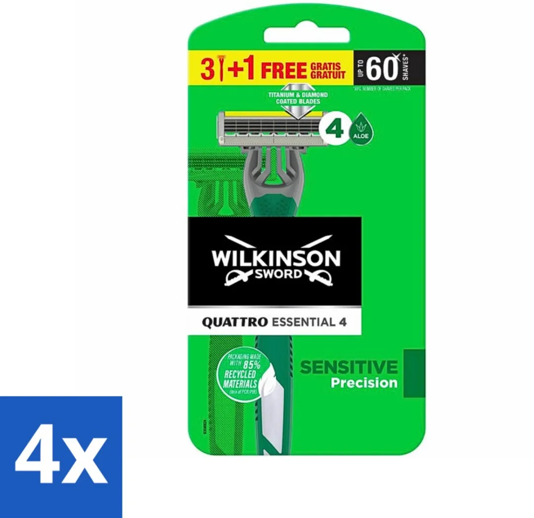 Wilkinson Quattro Essential 4 Wegwerpscheermesjes - 4 Stuks - Groen