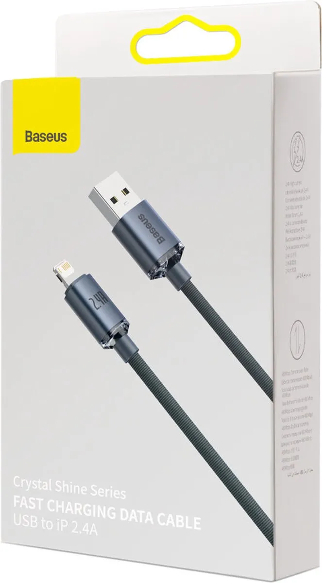 Baseus Crystal Shine Series USB-kabel A-Lightning 2,4A 1,2m - Zwart