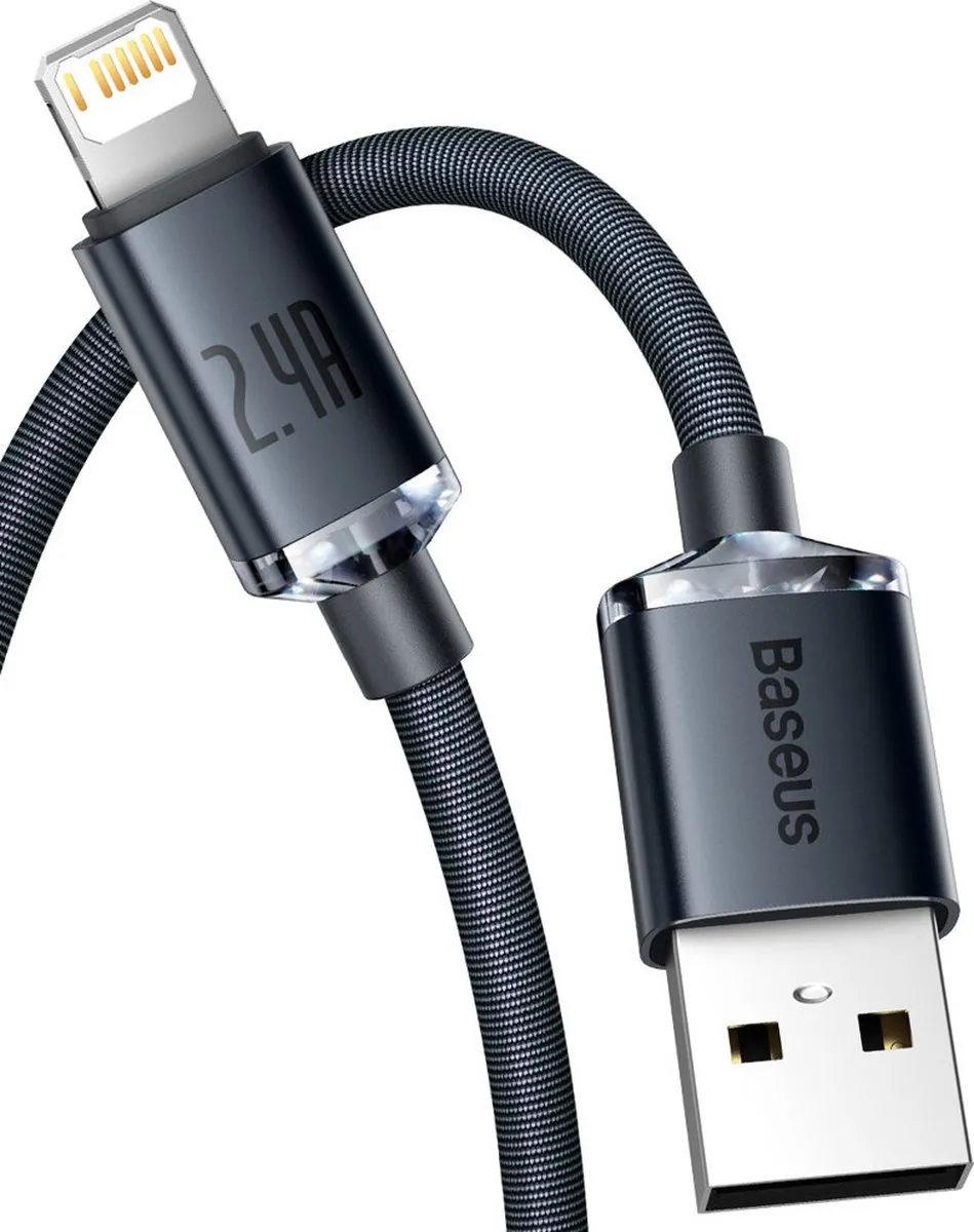 Baseus Crystal Shine Series USB-kabel A-Lightning 2,4A 1,2m - Zwart