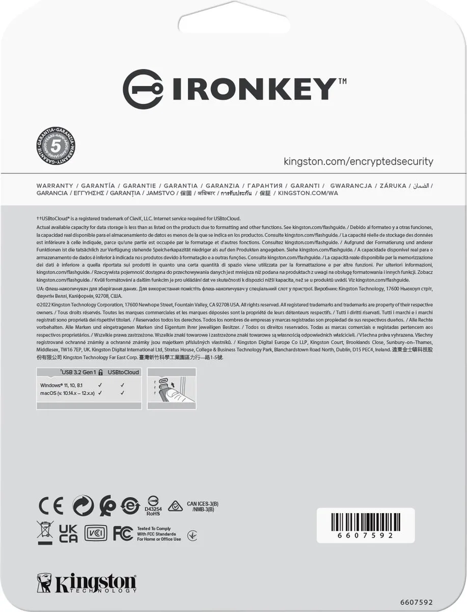 Kingston IronKey Locker+ 50 USB Stick 64GB - Grijs