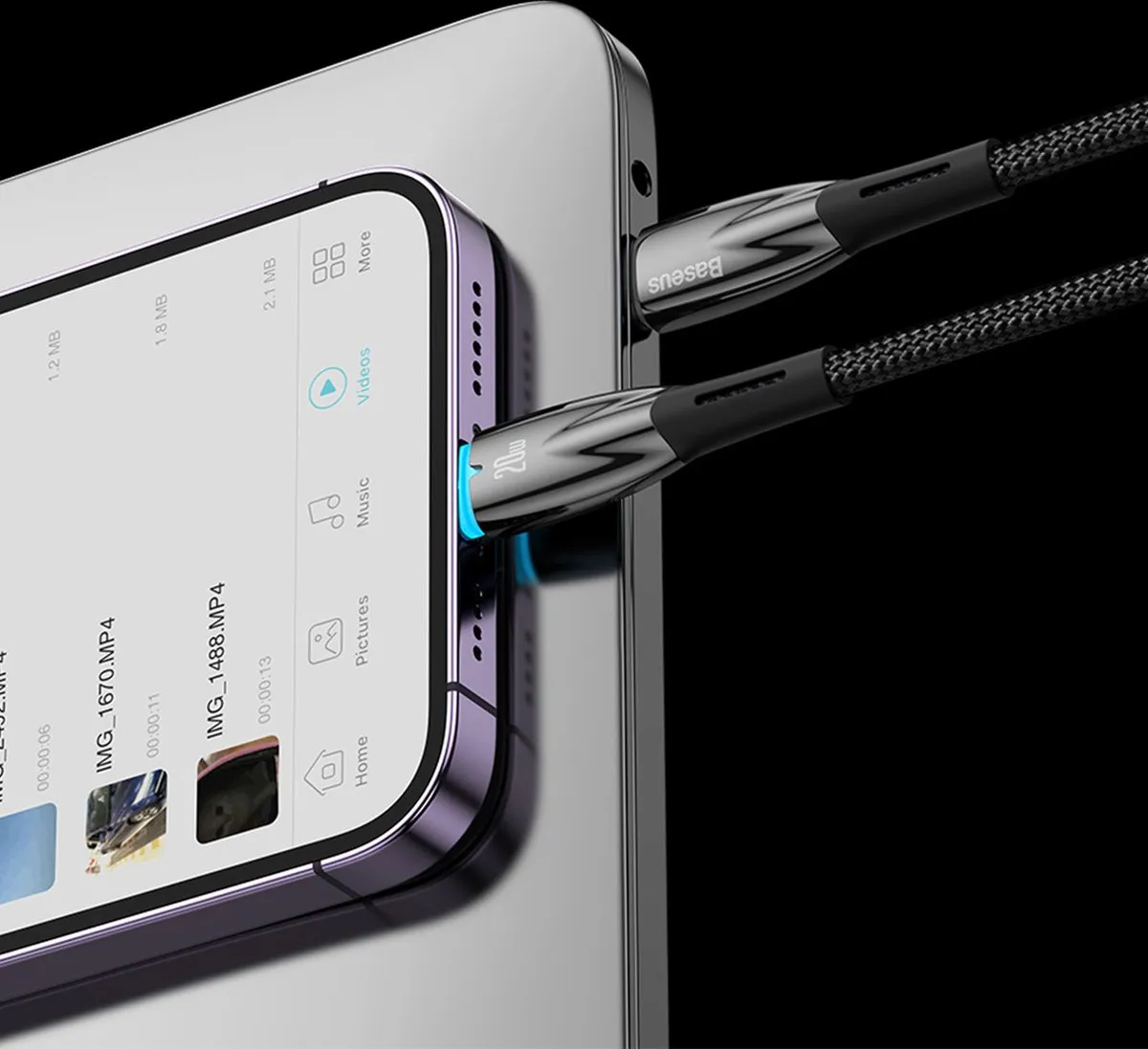 Baseus Glimmer Series USB-C Snellaadkabel 100W 2m - Wit - afbeelding 5 van 6