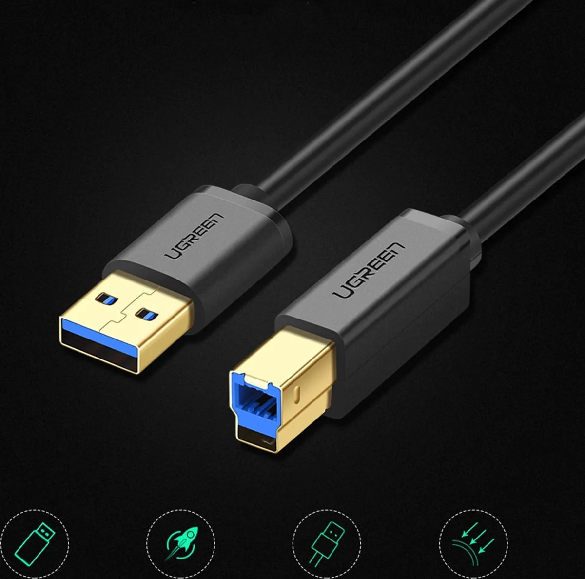 Ugreen USB-A naar USB-B Printerkabel 2.0 1m - Zwart