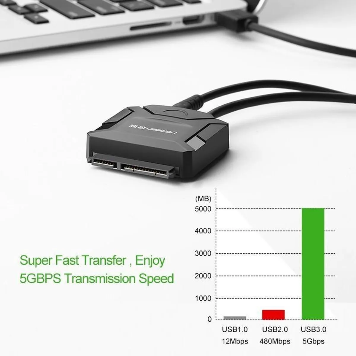 UGREEN USB-A 3.0 naar SATA Adapterkabel - Zwart - afbeelding 6 van 6