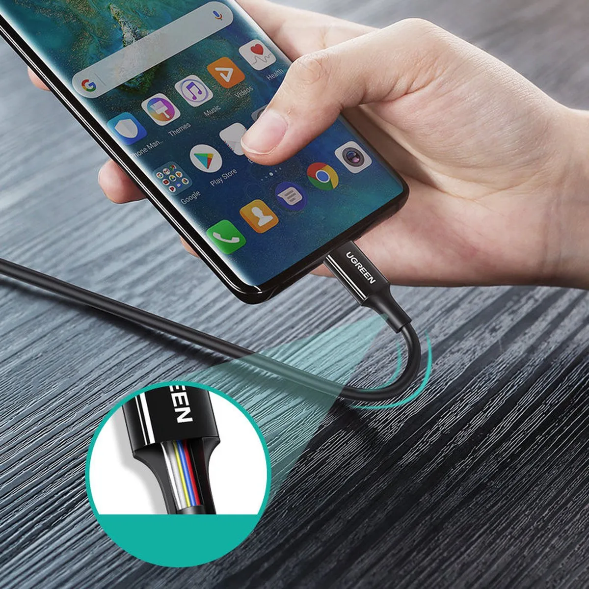 Ugreen US300 USB-C Kabel 100W 2m - Wit - afbeelding 6 van 6