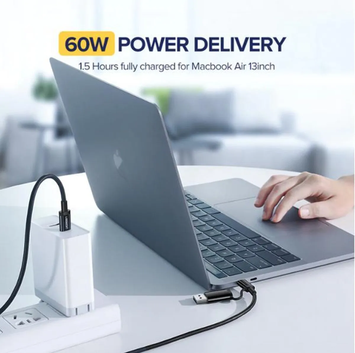Ugreen 2in1 USB Kabel Micro USB/Type-C 1m 2.4A - Zwart